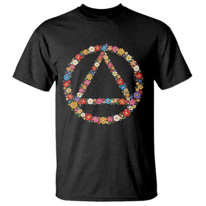 AA Sober Retro Flower Symbol Serenity Recovery T Shirt TS11 Black Print Your Wear