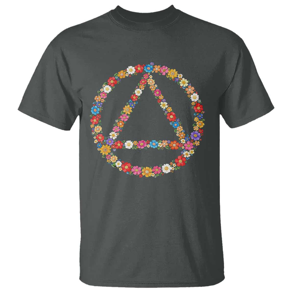 AA Sober Retro Flower Symbol Serenity Recovery T Shirt TS11 Dark Heather Print Your Wear