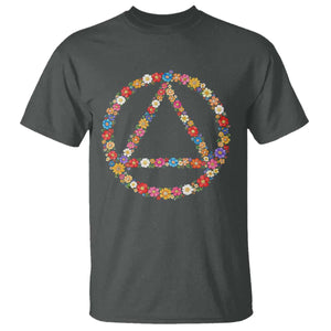 AA Sober Retro Flower Symbol Serenity Recovery T Shirt TS11 Dark Heather Print Your Wear