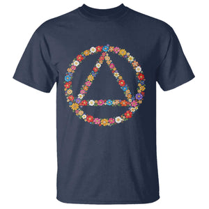 AA Sober Retro Flower Symbol Serenity Recovery T Shirt TS11 Navy Print Your Wear