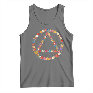 AA Sober Retro Flower Symbol Serenity Recovery Tank Top TS11 Black Heather Print Your Wear