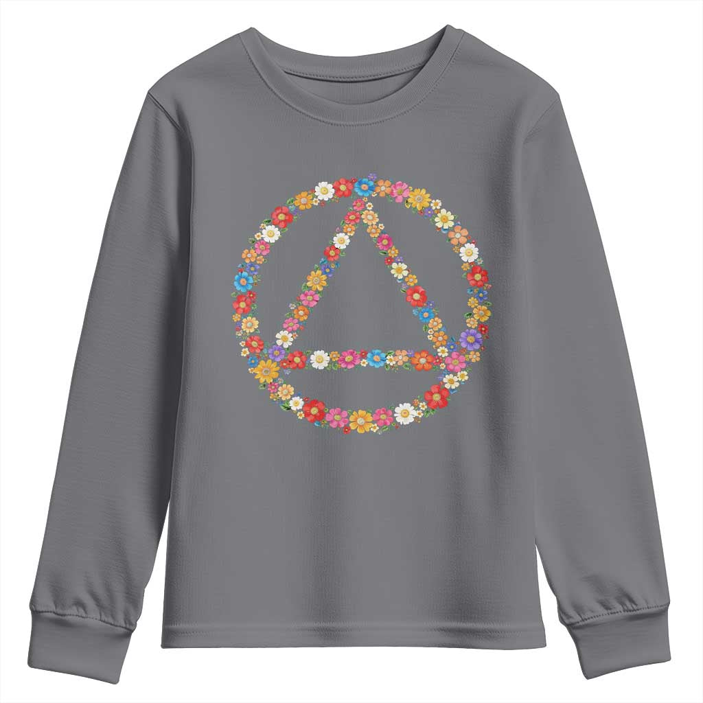 AA Sober Retro Flower Symbol Serenity Recovery Youth Sweatshirt TS11 Charcoal Print Your Wear