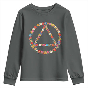AA Sober Retro Flower Symbol Serenity Recovery Youth Sweatshirt TS11 Dark Heather Print Your Wear