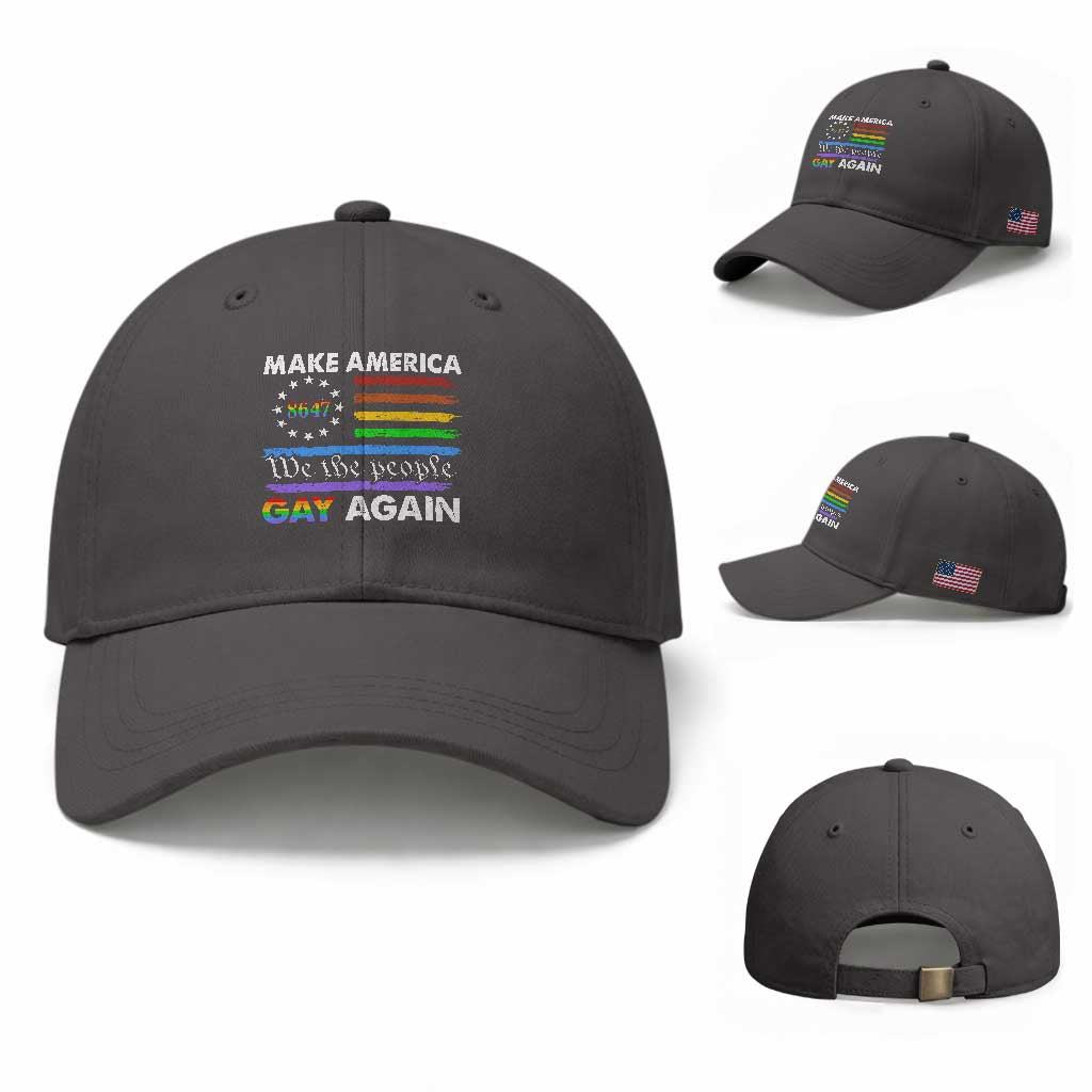 Funny Make America Gay Again 8647 Baseball Cap Rainbow Betsy Ross Flag TS11 Baseball Cap Universal Fit Dark Gray Print Your Wear