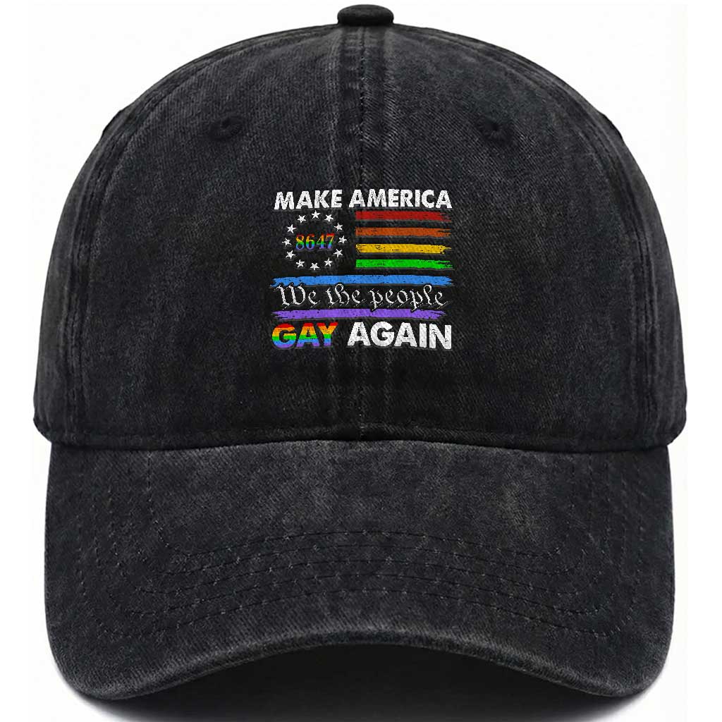 Funny Make America Gay Again 8647 Washed Cotton Baseball Cap Rainbow Betsy Ross Flag TS11 Print Your Wear