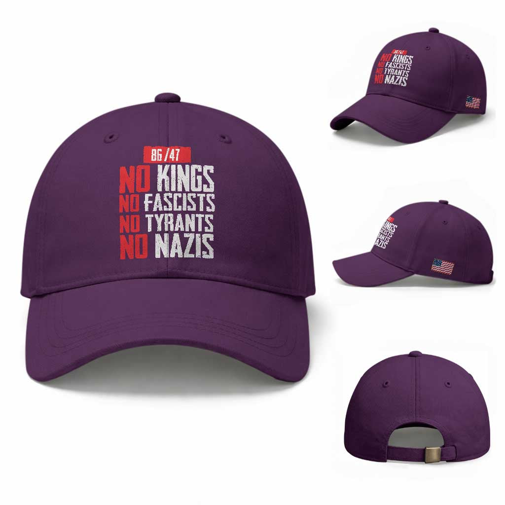 No Kings No Fascists No Tyrants No Nazis 8647 Baseball Cap TS11 Baseball Cap Universal Fit Purple Print Your Wear