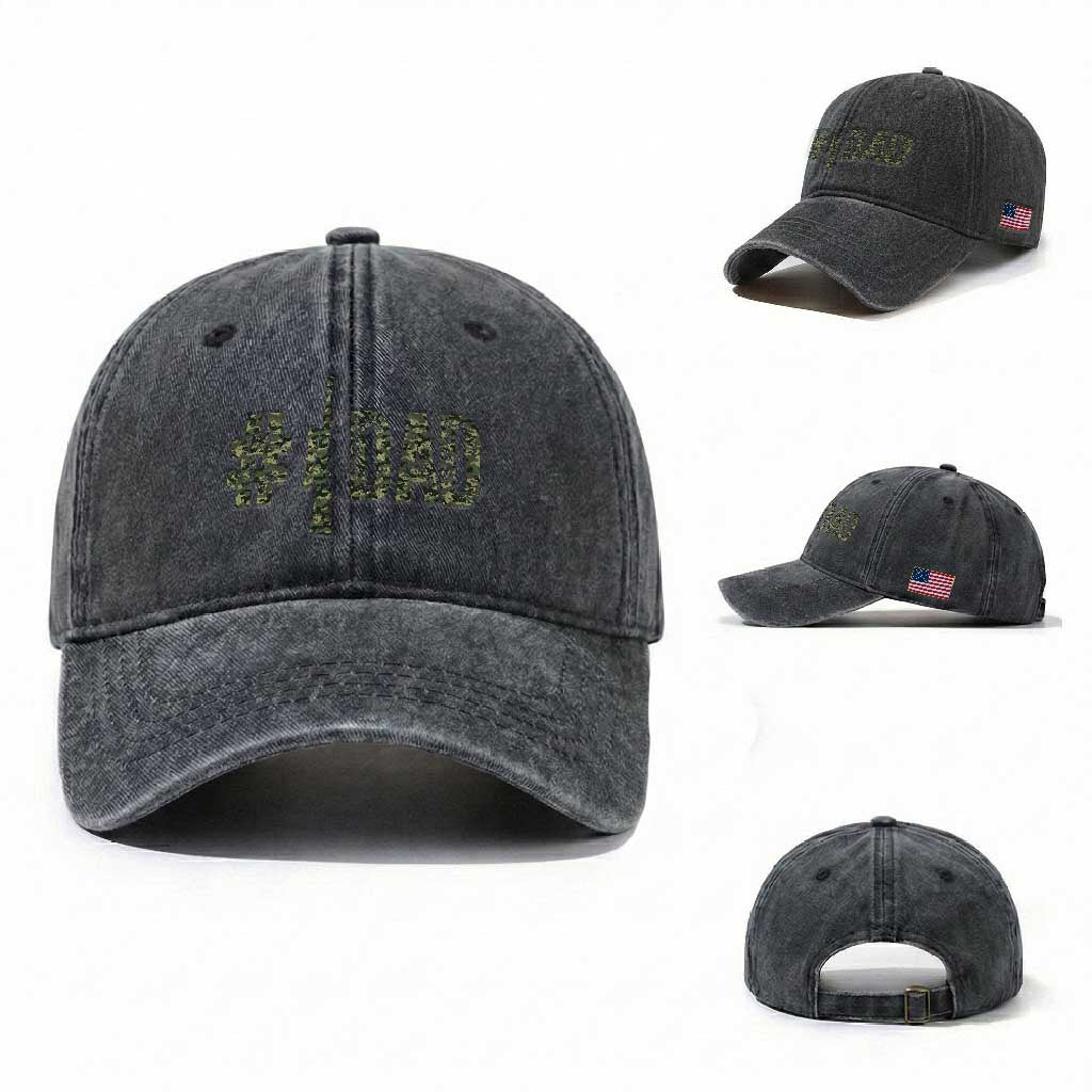 Funny No 1 Hunting Dad Washed Cotton Baseball Cap Number One Hunter Fathers Day TS11 Washed Cap Universal Fit Dark Gray Print Your Wear