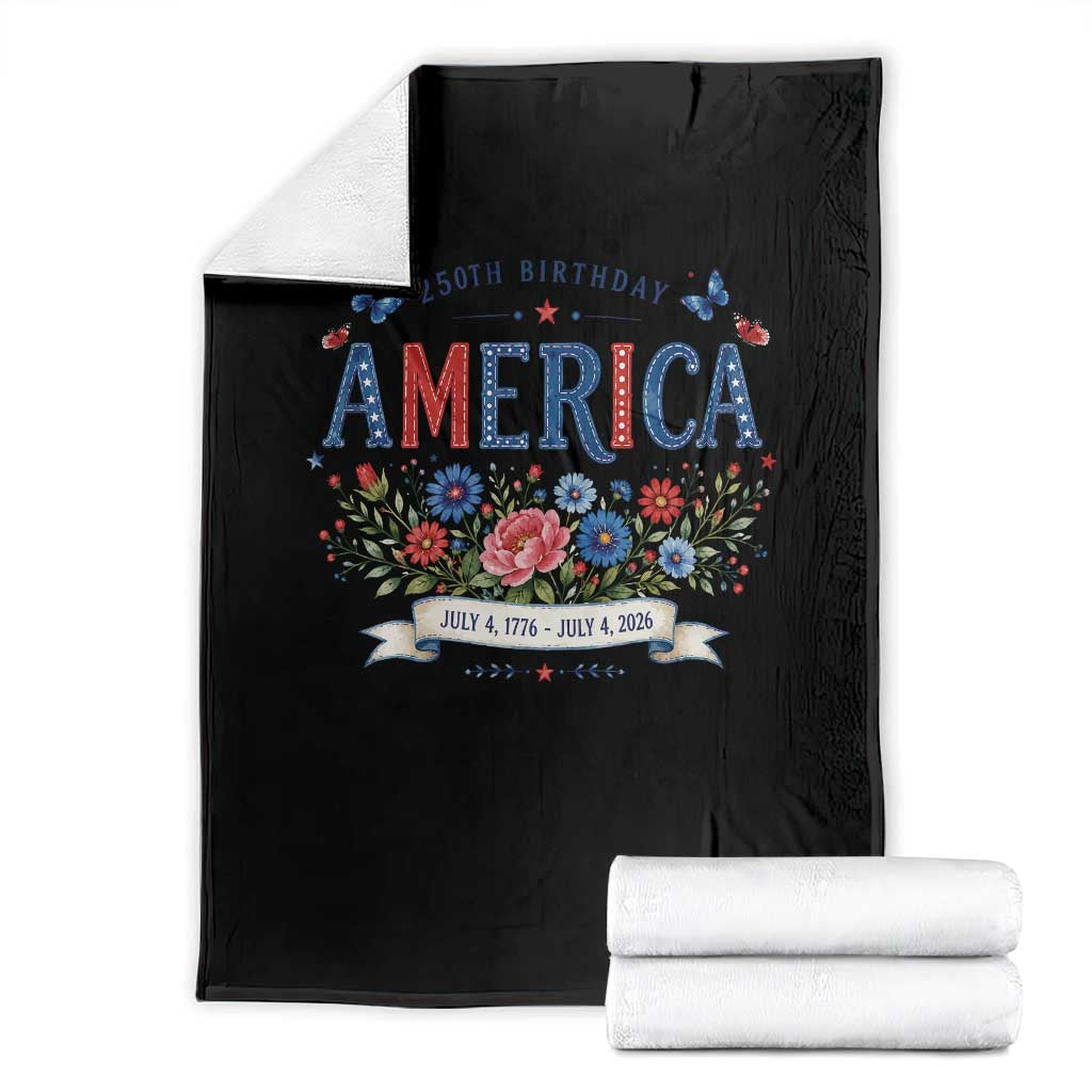Floral 250th Birthday of America 250 Years USA Patriotic Throw Blanket TS11 Black Print Your Wear
