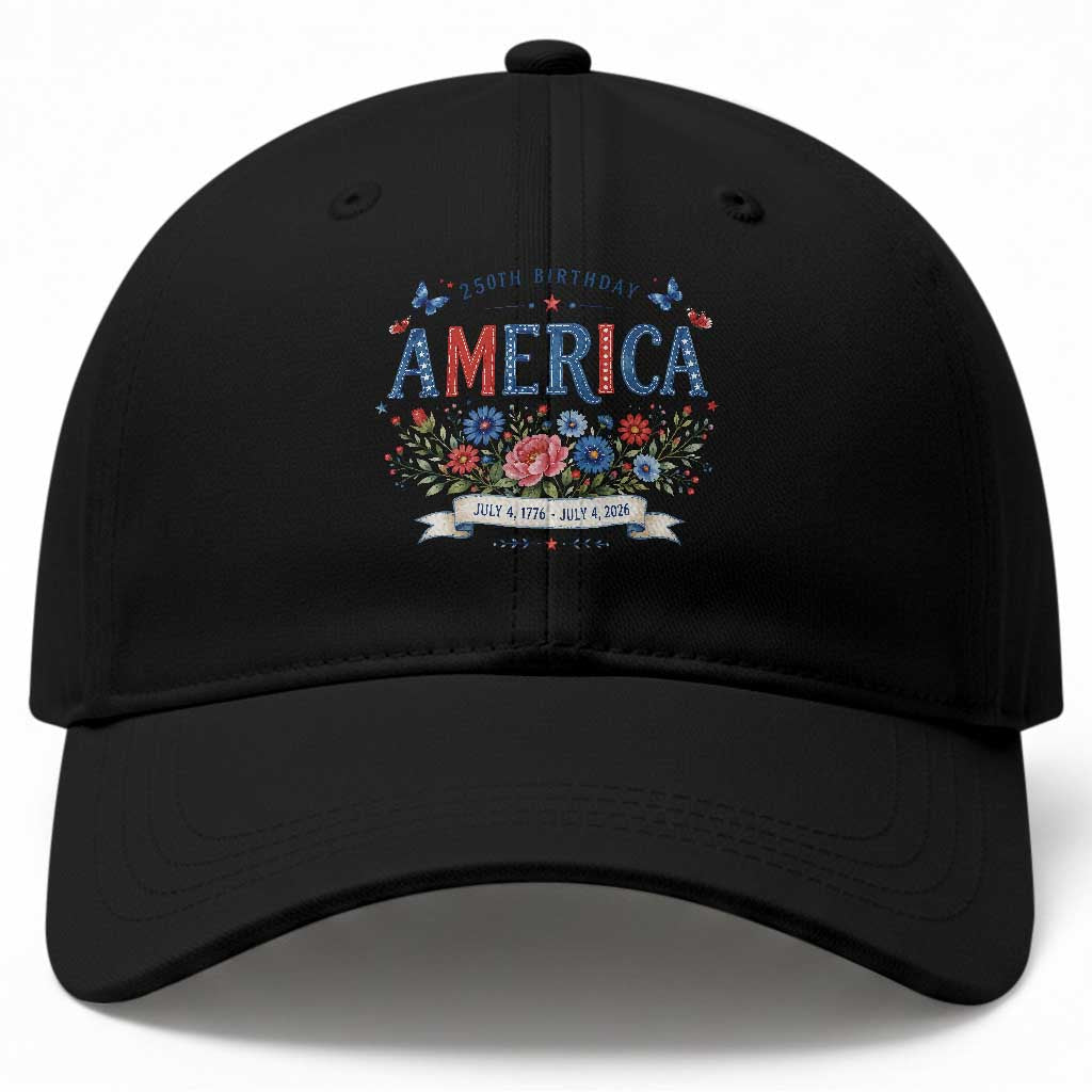 Floral 250th Birthday of America 250 Years USA Patriotic Baseball Cap TS11 Print Your Wear