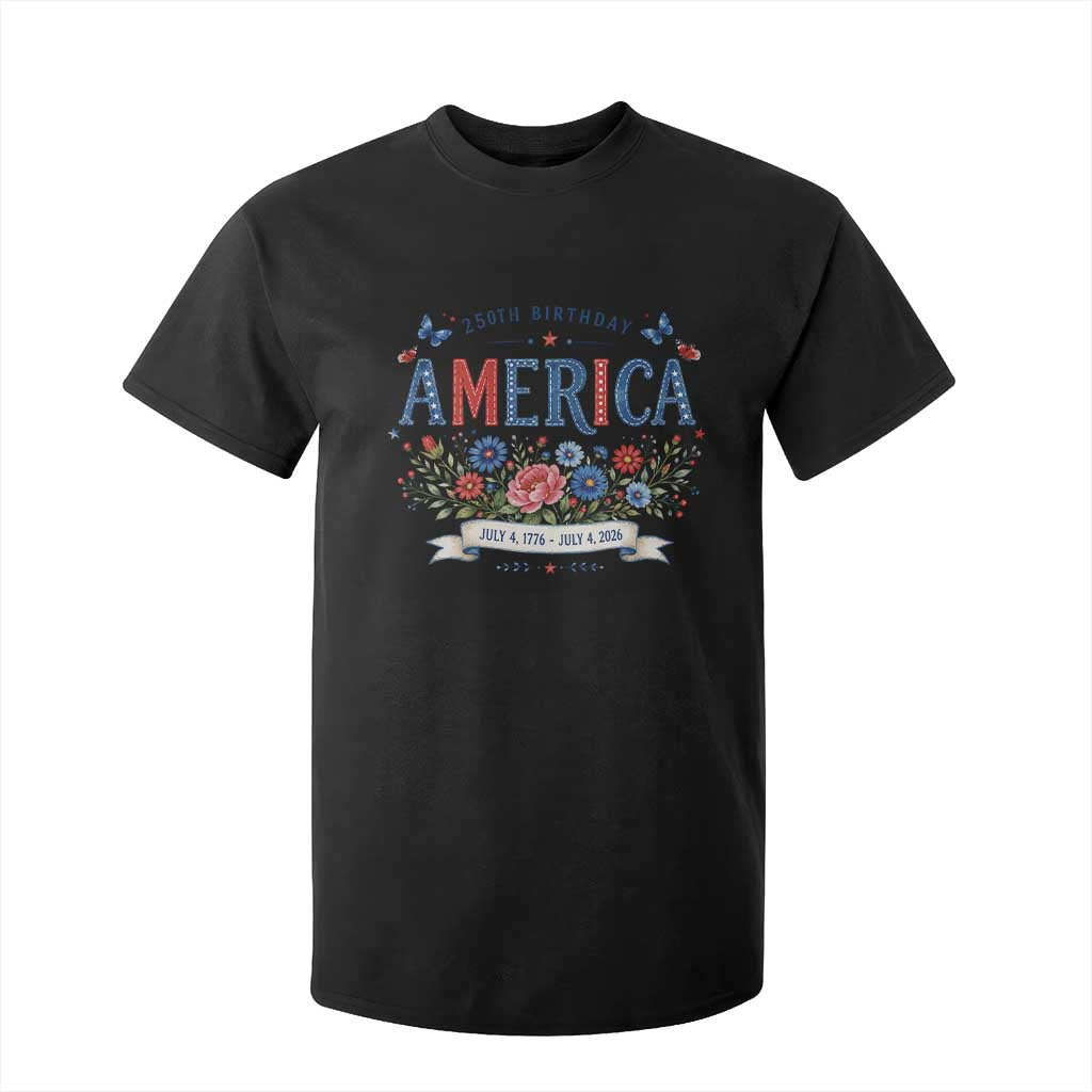 Floral 250th Birthday of America 250 Years USA Patriotic T Shirt For Kid TS11 Black Print Your Wear