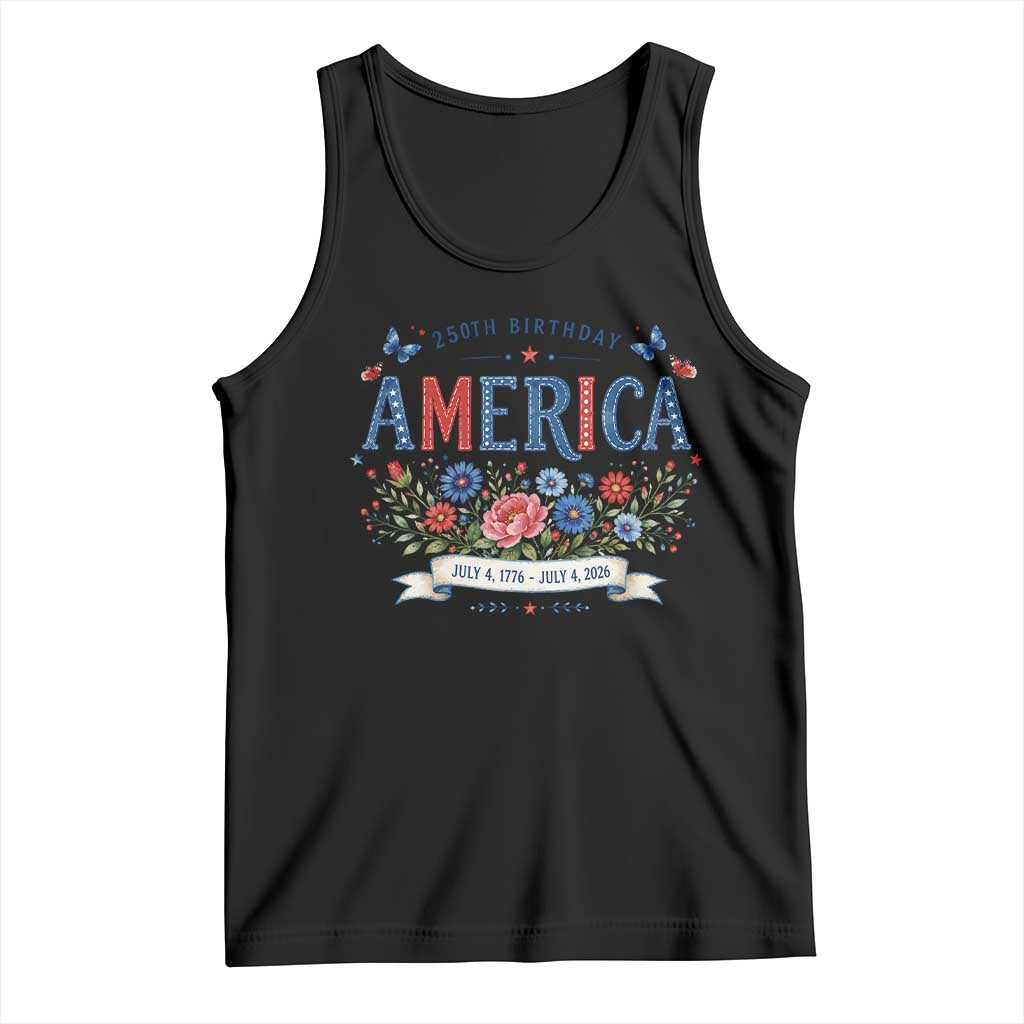 Floral 250th Birthday of America 250 Years USA Patriotic Tank Top TS11 Black Print Your Wear