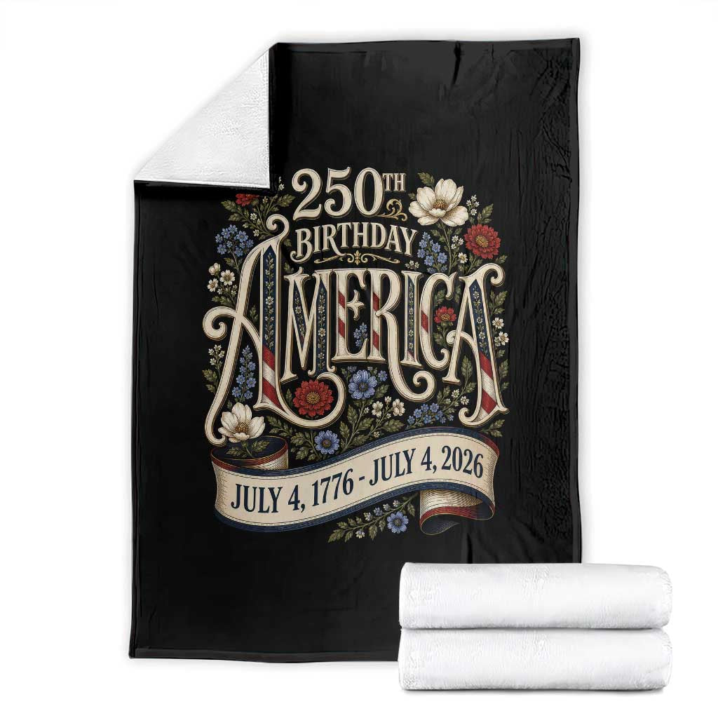 Floral America 250th Birthday Throw Blanket 4th of July America 250 Years Retro TS11 Black Print Your Wear