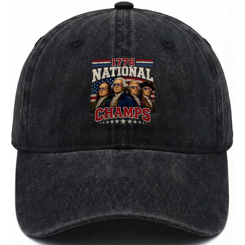 1776 National Champs Founding Father Washed Cotton Baseball Cap Funny 4th of July Patriotic TS11 Print Your Wear