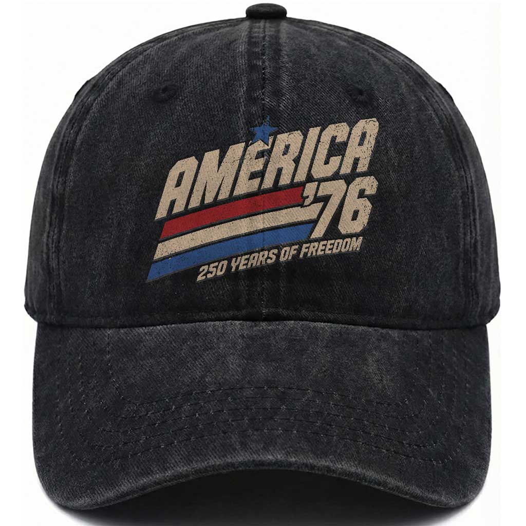 250th Anniversary USA America 76 Washed Cotton Baseball Cap 250 Years Of Freedom 1776 2026 Retro TS11 Print Your Wear