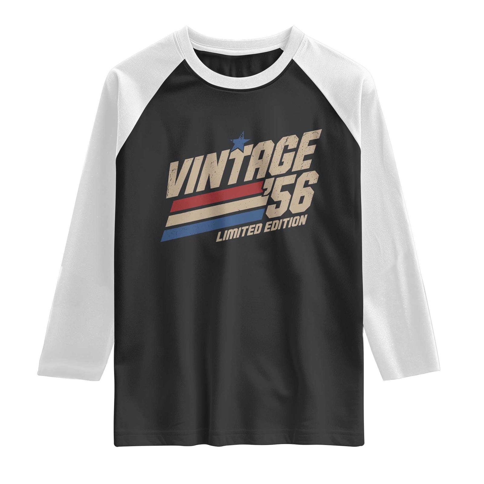 70th Birthday Raglan Shirt Vintage 1956 70 Years Old Birthday USA Stripes TS11 Black White Print Your Wear
