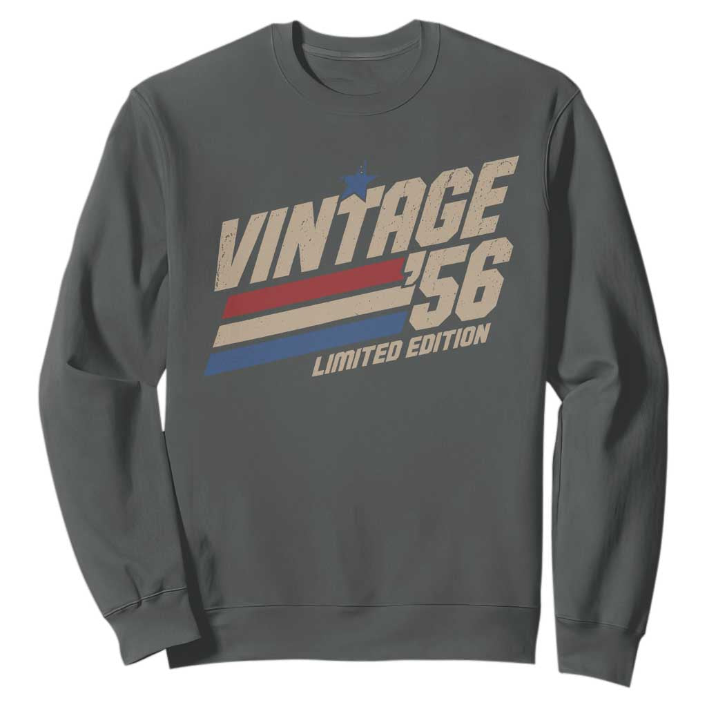 70th Birthday Sweatshirt Vintage 1956 70 Years Old Birthday USA Stripes TS11 Dark Heather Print Your Wear