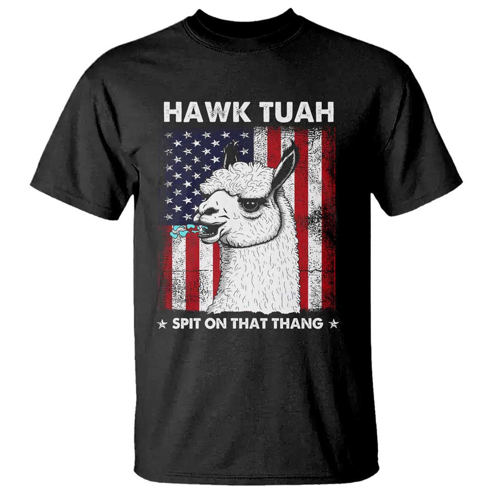 Funny Llama T Shirt Hawk Tuah Spit On That Thang American Flag TS11 Black Print Your Wear