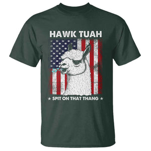 Funny Llama T Shirt Hawk Tuah Spit On That Thang American Flag TS11 Dark Forest Green Print Your Wear