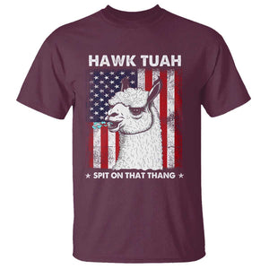 Funny Llama T Shirt Hawk Tuah Spit On That Thang American Flag TS11 Maroon Print Your Wear