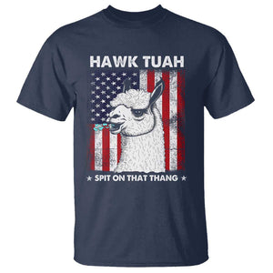 Funny Llama T Shirt Hawk Tuah Spit On That Thang American Flag TS11 Navy Print Your Wear