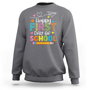 Happy First Day Of School Sweatshirt Cute Pencil Paper Plane Heart TS11 Charcoal Print Your Wear