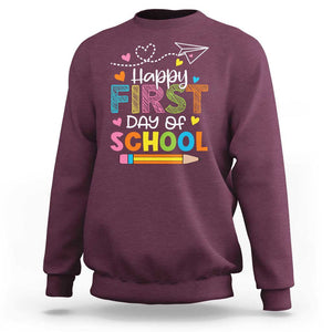 Happy First Day Of School Sweatshirt Cute Pencil Paper Plane Heart TS11 Maroon Print Your Wear