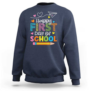 Happy First Day Of School Sweatshirt Cute Pencil Paper Plane Heart TS11 Navy Print Your Wear