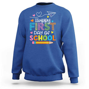 Happy First Day Of School Sweatshirt Cute Pencil Paper Plane Heart TS11 Royal Blue Print Your Wear