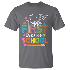 Happy First Day Of School T Shirt Cute Pencil Paper Plane Heart TS11 Charcoal Print Your Wear