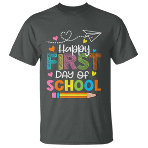 Happy First Day Of School T Shirt Cute Pencil Paper Plane Heart TS11 Dark Heather Print Your Wear