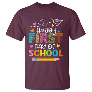 Happy First Day Of School T Shirt Cute Pencil Paper Plane Heart TS11 Maroon Print Your Wear