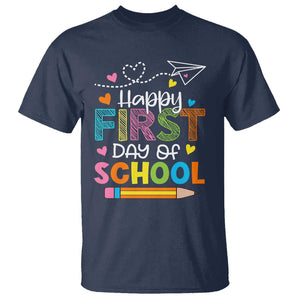 Happy First Day Of School T Shirt Cute Pencil Paper Plane Heart TS11 Navy Print Your Wear