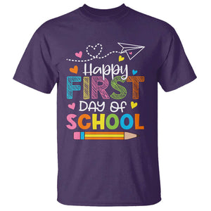 Happy First Day Of School T Shirt Cute Pencil Paper Plane Heart TS11 Purple Print Your Wear