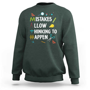 Math Teacher Sweatshirt Mistakes Allow Thinking To Happen Vintage Mathematical TS11 Dark Forest Green Print Your Wear