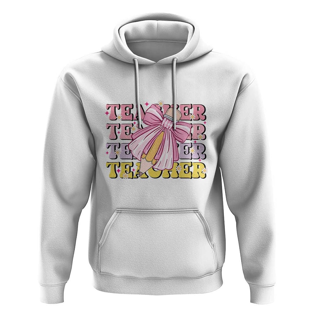 Teacher Hoodie Groovy Pencil Pink Bow Back To School TS11 White Print Your Wear