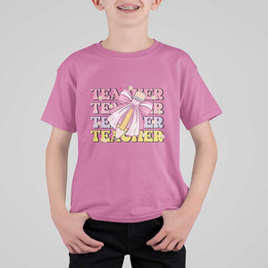 Teacher T Shirt For Kid Groovy Pencil Pink Bow Back To School TS11 Azalea Print Your Wear