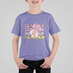 Teacher T Shirt For Kid Groovy Pencil Pink Bow Back To School TS11 Violet Print Your Wear