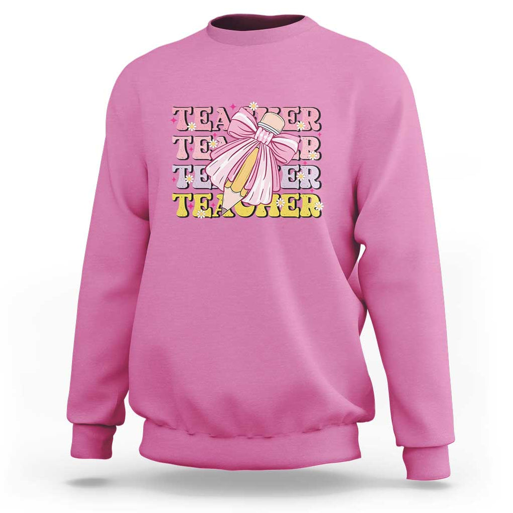 Teacher Sweatshirt Groovy Pencil Pink Bow Back To School TS11 Azalea Print Your Wear
