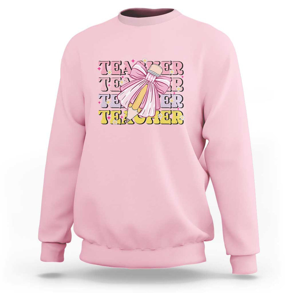 Teacher Sweatshirt Groovy Pencil Pink Bow Back To School TS11 Light Pink Print Your Wear