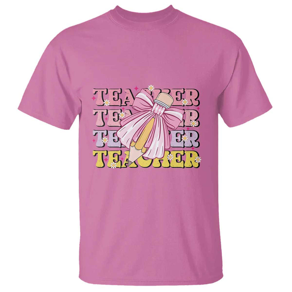 Teacher T Shirt Groovy Pencil Pink Bow Back To School TS11 Azalea Print Your Wear