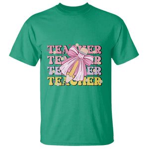 Teacher T Shirt Groovy Pencil Pink Bow Back To School TS11 Irish Green Print Your Wear