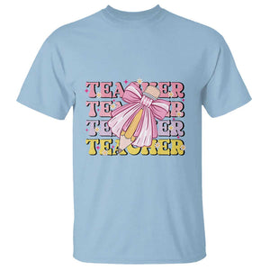 Teacher T Shirt Groovy Pencil Pink Bow Back To School TS11 Light Blue Print Your Wear