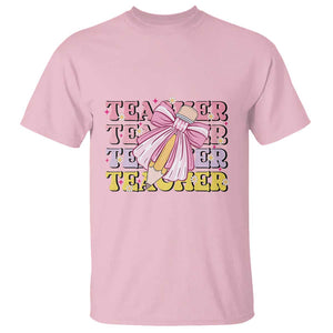 Teacher T Shirt Groovy Pencil Pink Bow Back To School TS11 Light Pink Print Your Wear