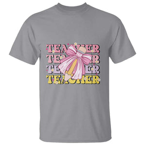 Teacher T Shirt Groovy Pencil Pink Bow Back To School TS11 Sport Gray Print Your Wear