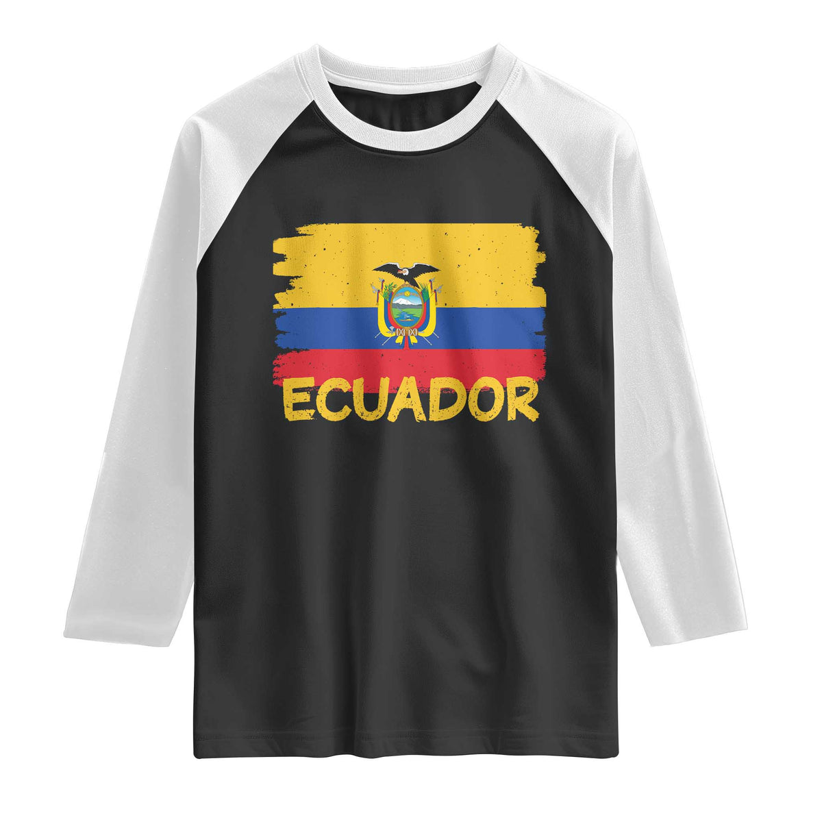 Ecuadorian Heritage Brushstroke Ecuador Flag Graphic Raglan Shirt TS11 Black White Print Your Wear