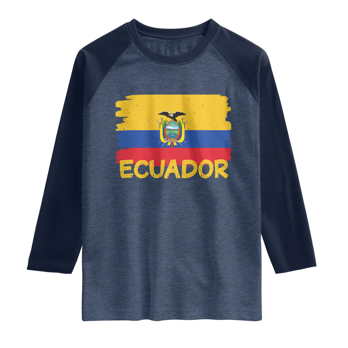 Ecuadorian Heritage Brushstroke Ecuador Flag Graphic Raglan Shirt TS11 Heather Denim Navy Print Your Wear