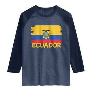 Ecuadorian Heritage Brushstroke Ecuador Flag Graphic Raglan Shirt TS11 Heather Denim Navy Print Your Wear