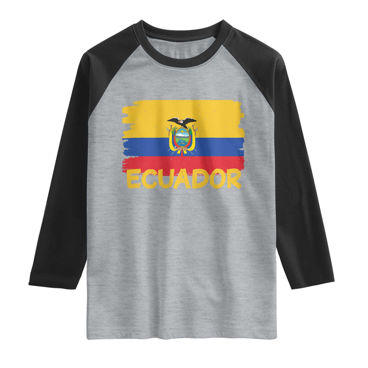 Ecuadorian Heritage Brushstroke Ecuador Flag Graphic Raglan Shirt TS11 Heather Gray Black Print Your Wear
