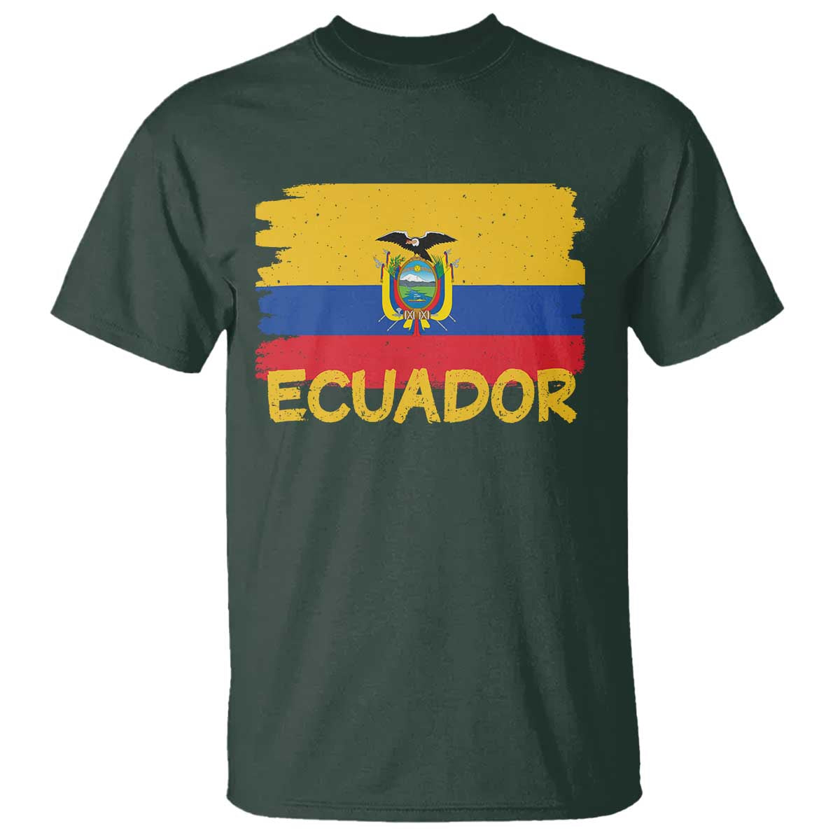 Ecuadorian Heritage Brushstroke Ecuador Flag Graphic T Shirt TS11 Dark Forest Green Print Your Wear