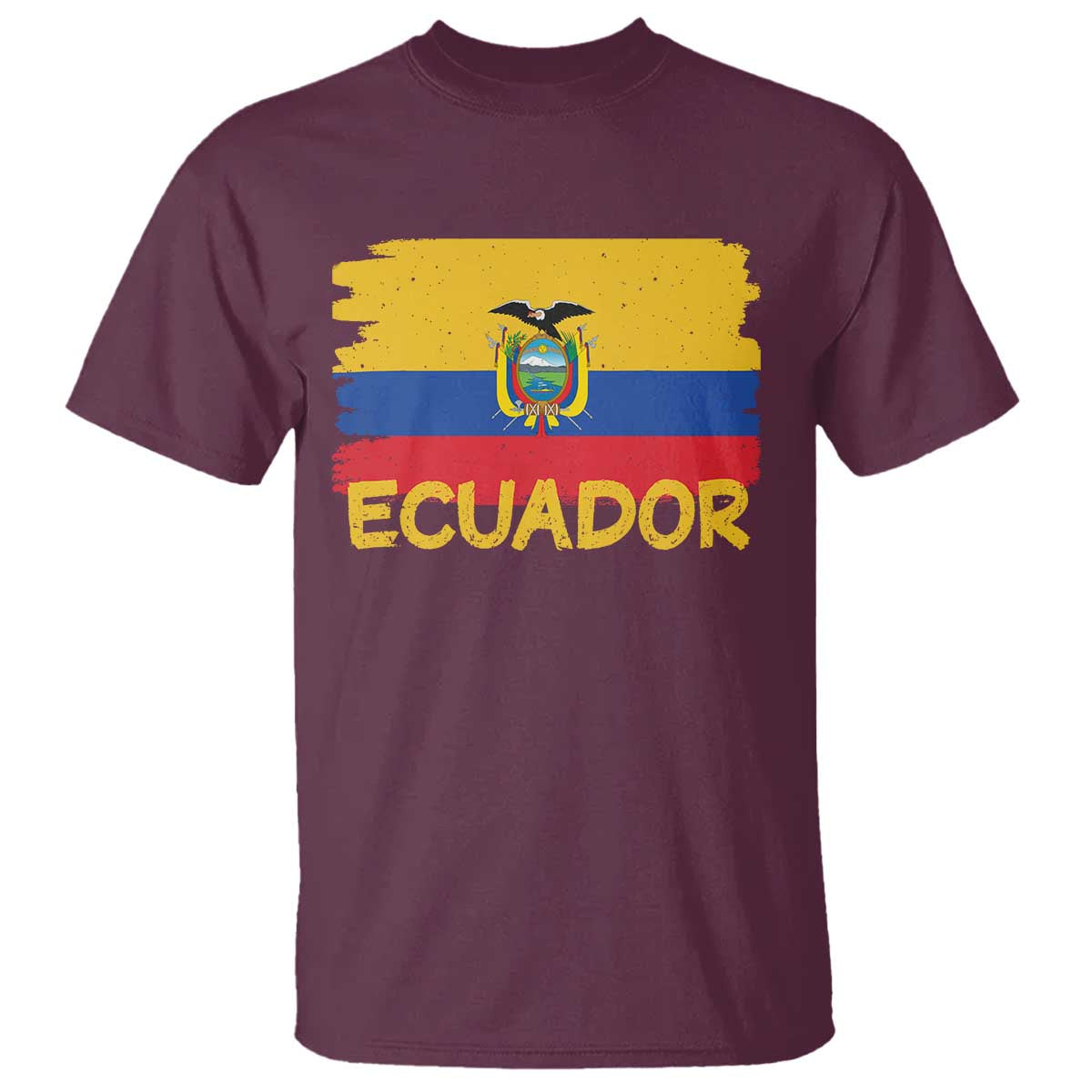 Ecuadorian Heritage Brushstroke Ecuador Flag Graphic T Shirt TS11 Maroon Print Your Wear